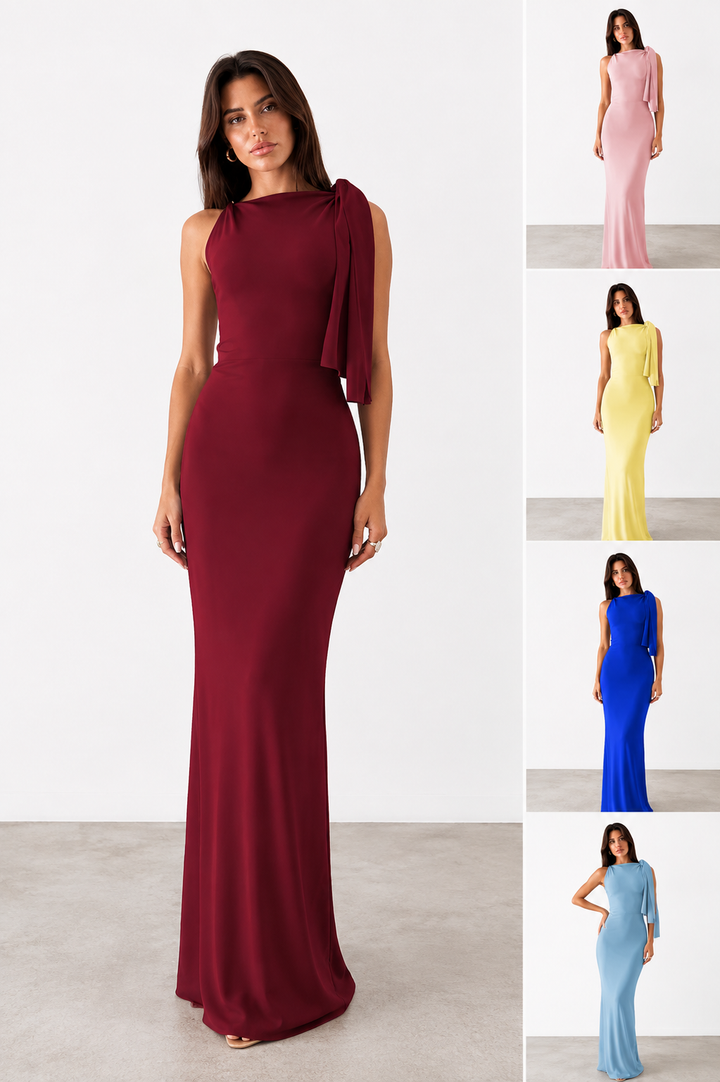 Robe Longue Élégance Épaule Drapée
