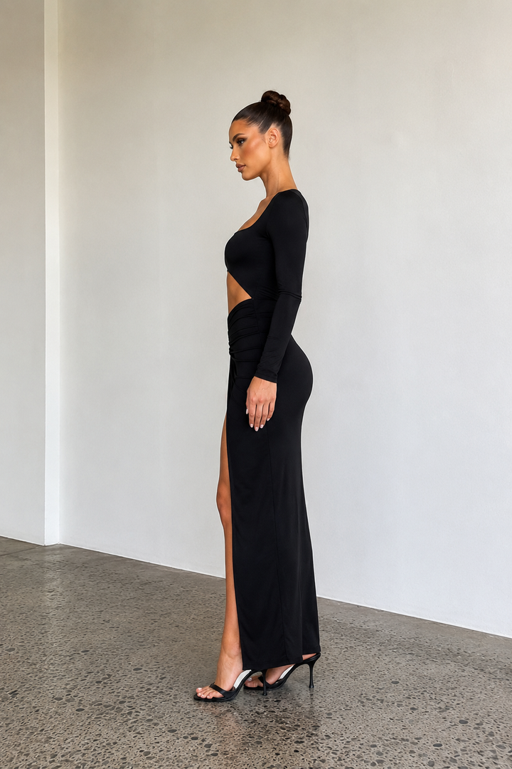 Robe Longue Midnight Muse à Découpe | Noir & Blanc