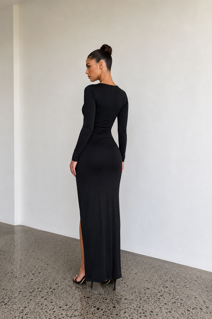 Robe Longue Midnight Muse à Découpe | Noir & Blanc